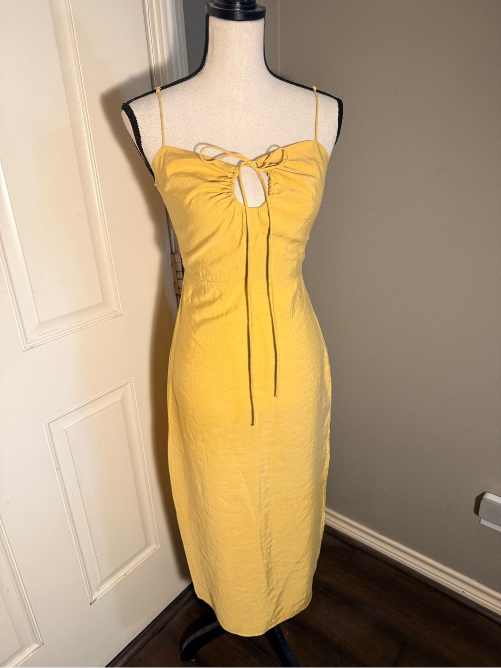 Zara Yellow Tie-Front Midi Slip Dress